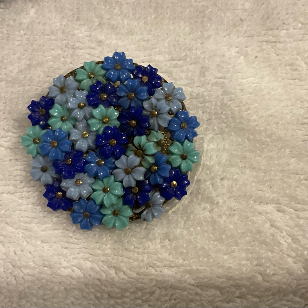 Vintage Gold Brooch with Blue Accents